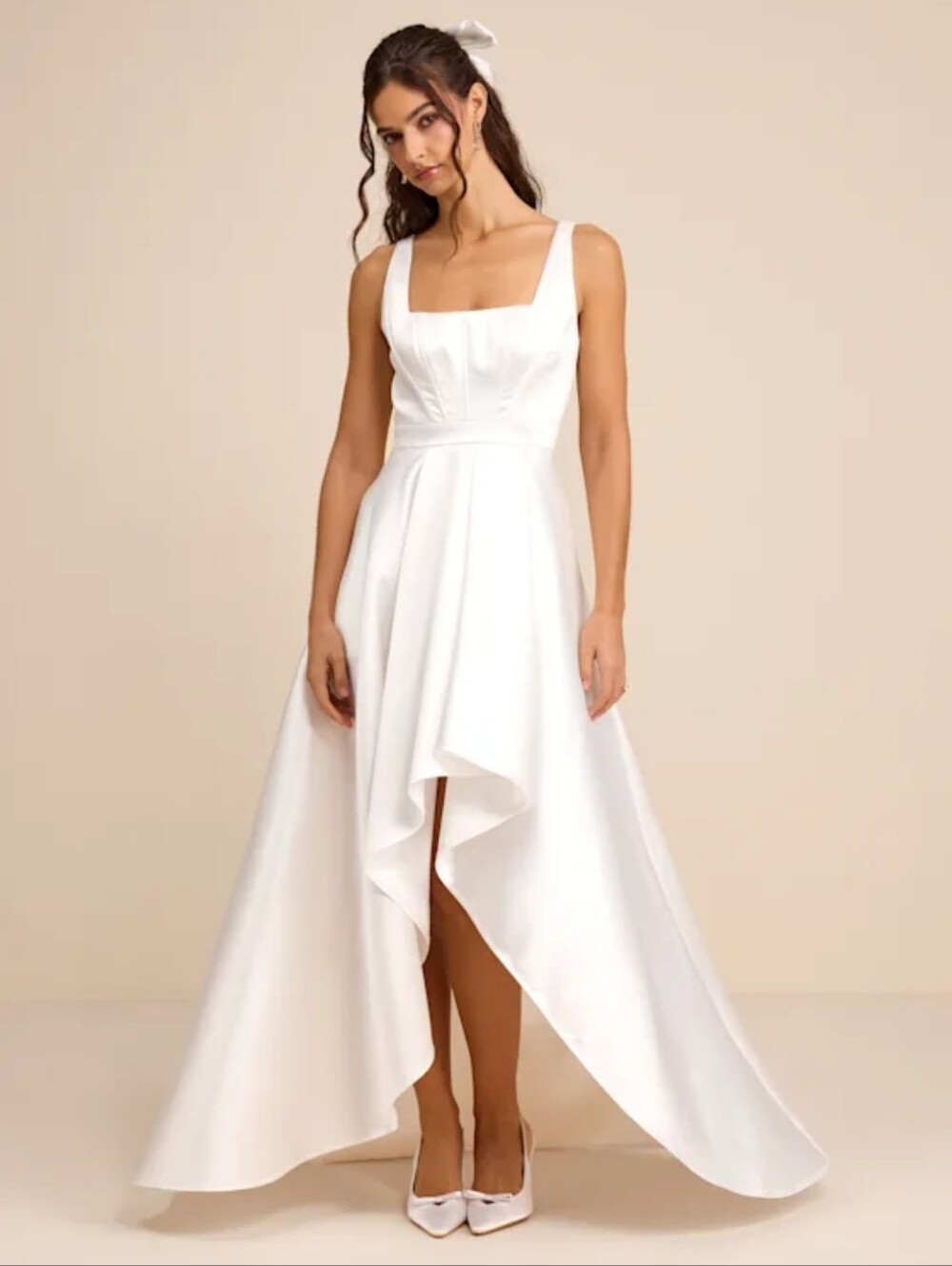 Lulus Rosabelle White Taffeta Bustier High-Low Maxi Wedding Dress